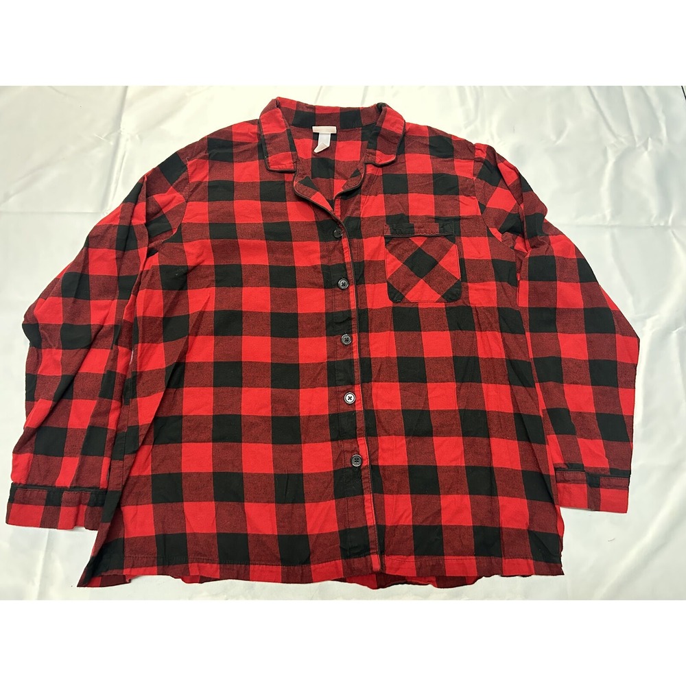 WONDERSHOP Women's Red/Black Plaid Button-Up Long Sleeve Pajama Top Size 1X
